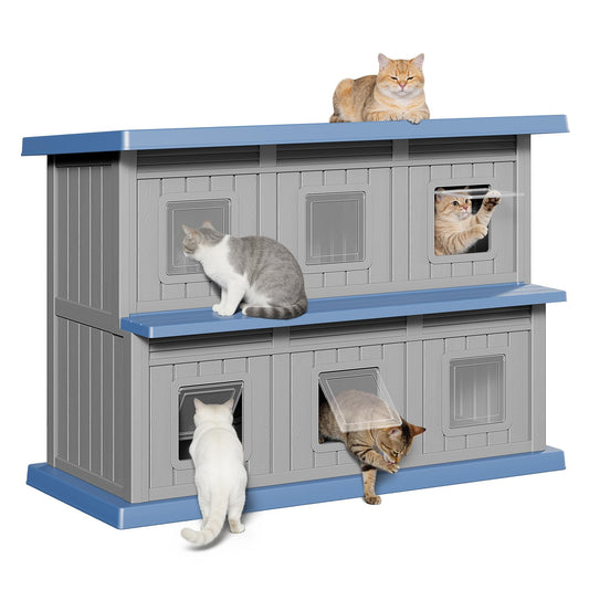 GULAIMOAO Weatherproof Outdoor Feral Cat House,2 Storey Insulated Cat Shelter Outdoor for Garden, Sturdy Resin Large Outside Cat House with Escape Door