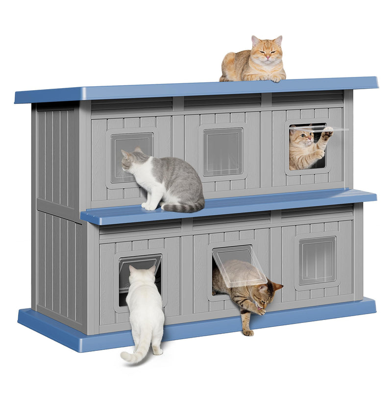 GULAIMOAO Weatherproof Outdoor Feral Cat House,2 Storey Insulated Cat Shelter Outdoor for Garden, Sturdy Resin Large Outside Cat House with Escape Door