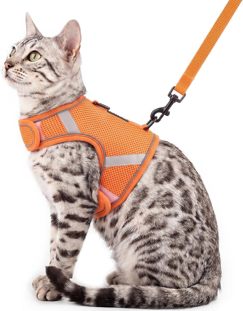 Cat Harness and Leash Set, No Over-the-Head Cat Vest, Orange, M