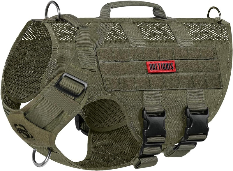 OneTigris No Pull Tactical Dog Mesh Harness for Medium Dogs, Aire Mesh Breathable Military Dog Molle Vests with Handles,