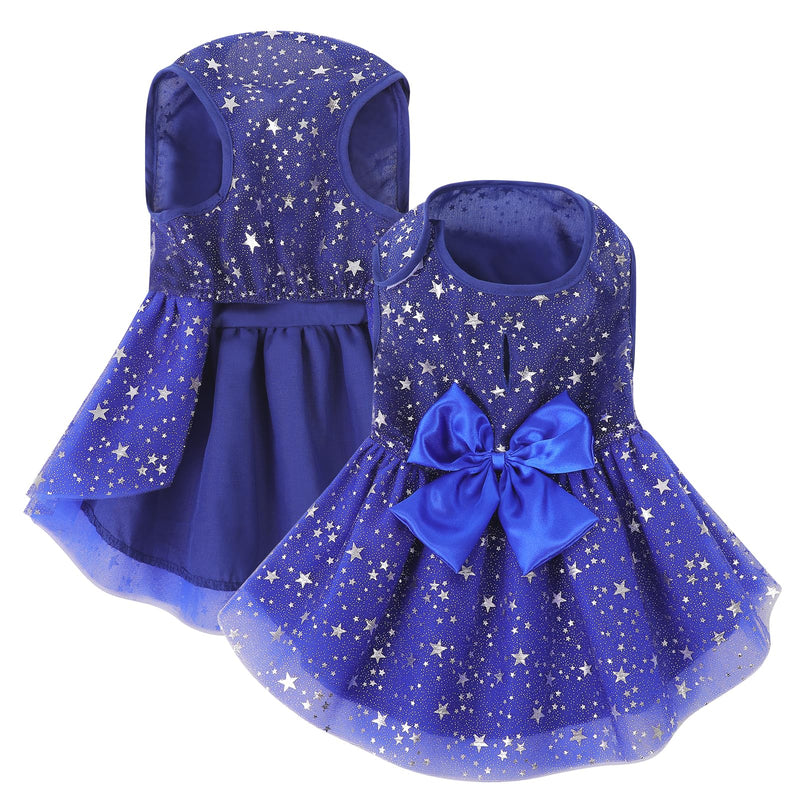 ASENKU Dog Dress Pet Wedding Dress Princess 4th of July Lace Puppy Birthday Party Outfit Formal Apparel Girl for Small Medium Dogs Cats (Medium, Navy Star)