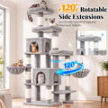 Hey-brother Cat Tree Tower, Scratching Posts with a Extended Part, Wide Platforms, Cozy Condos, Hammocks, Sisal Columns and Ball for Indoor Cats, 70.1 Inches, Light Gray MPJ038W
