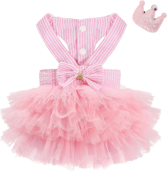 XXS Dog Clothes Girl, Female Dog Dresses for Small Dogs Girl, Pink Dog Tutu Dress, Sweet Puppy Princes Skirt with Dog Bo