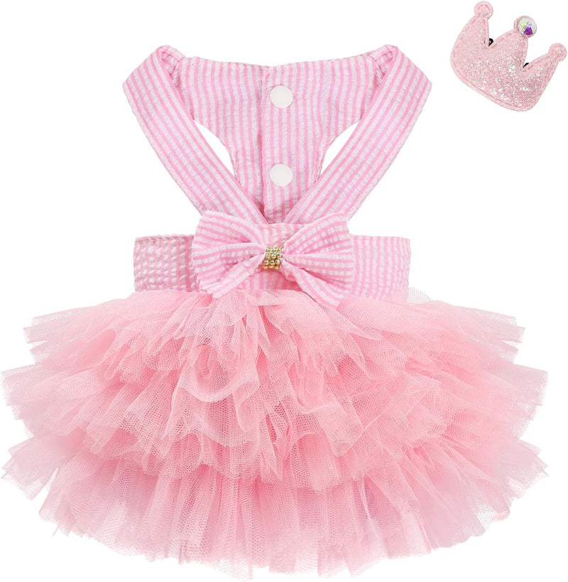 XXS Dog Clothes Girl, Female Dog Dresses for Small Dogs Girl, Pink Dog Tutu Dress, Sweet Puppy Princes Skirt with Dog Bo