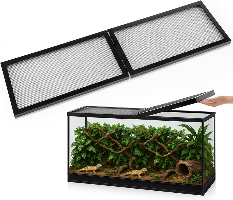 Landhoow 55 Gallon Aquarium Lid with Center Hinge, Fish Tank Screen
