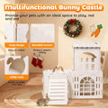 Large Rabbit House, Wooden Bunny Castle with 3 Houses Indoor, Rabbit Guinea Pig Cage Multistory Climbing Tower Sturdy Wo