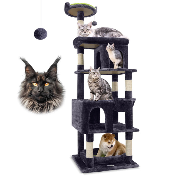 Globlazer Heavy Duty Cat Trees for Large Cats, Sturdy 72in Maine Coon Cat Tree for Large Cats 20 lbs+ Heavy Duty Cat Tower for Adult Biggest Cat with 6 Scratching Posts, Hammock, S72, Dark Gray