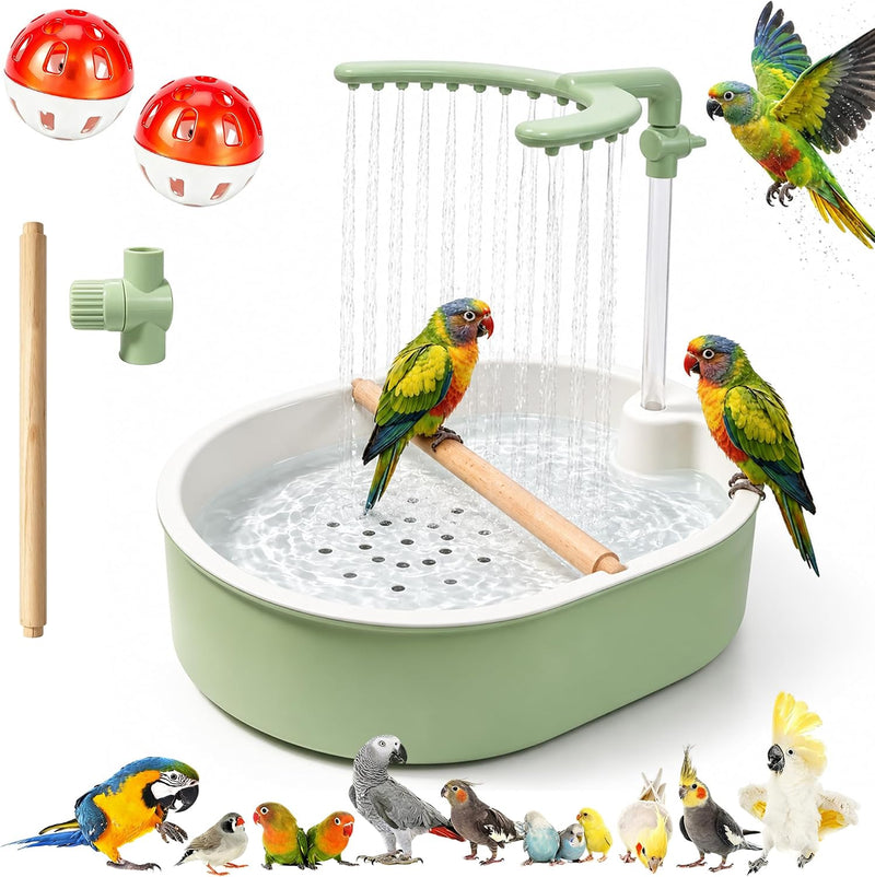 Indoor Bird Bath Fountain, Automatic Dual Rainfall Parrot Shower Bathtub