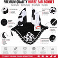 Horse Ear Bonnet for Horses, Animal Print Fly Bonnet with Crystal Edge, Handmade Crochet Fly Veil, Breathable Stretch Ea