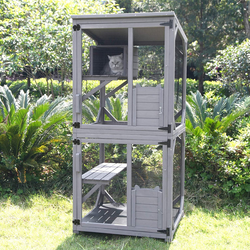 Aivituvin Cat House Outdoor Cat Catio Wooden Large Enclosure with Run on Wheels 70.9