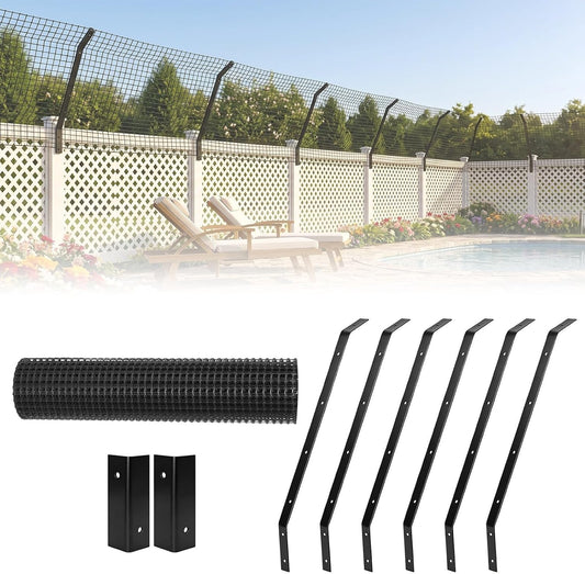 Rosvola Cat Fence Barrier, 33FT Cat-Proof Fence Topper System, Fence Conversion System for Cats, Cat Fence Extension & C