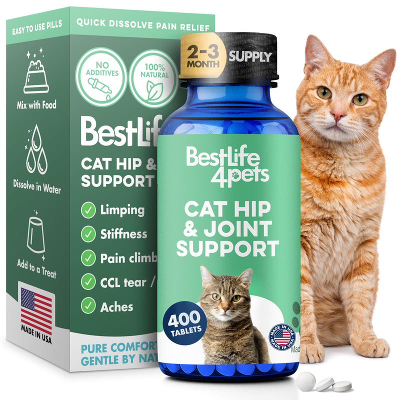 Cat Joint Supplement and Mobility Support - Natural Plant-Based Formula Provides Comfort for Aging and Felines with Mobility Challenges, 400 Tiny Tasteless Pills Easy to Give Even Feral or Picky Cats