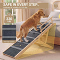 Luciphia Wooden Dog Ramp for High Bed 65.7" Extra Long Solid Wood Pet Ramp with Non-Slip Mat & Safety Side Rails 5-Level