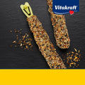 Vitakraft Crunch Sticks Cockatiel Treats Golden Honey Flavor – Triple-Baked Snack with Vitamins A D3 E Riboflavin and B12 – Natural Wood Chew Center and Cage Clip Holder – Engaging 2 Stick Pack