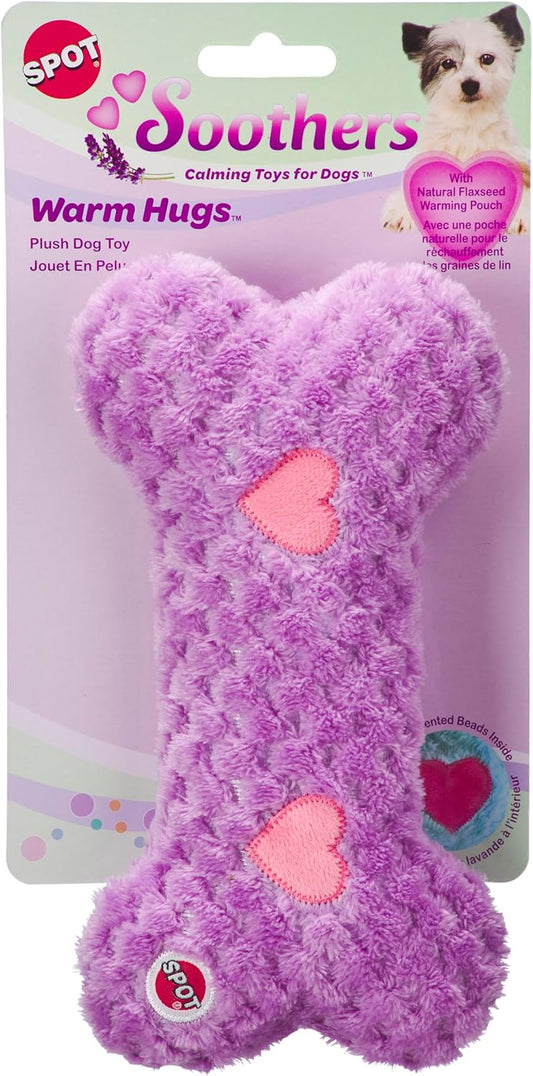 SPOT Soothers Warm Hug Bone - Calming Plush Dog Toy with Lavender Scented Beads, Removable Squeaker, Microwavable Warmin
