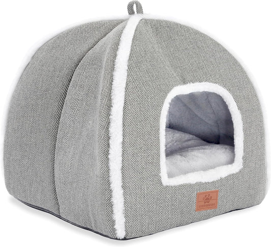 Cat Beds for Indoor Cats-Cat Bed Cave House Tent for Kittens and Small Pets with Washable Cushioned,Soft and Warm Indoor House, Grey, 15 inches