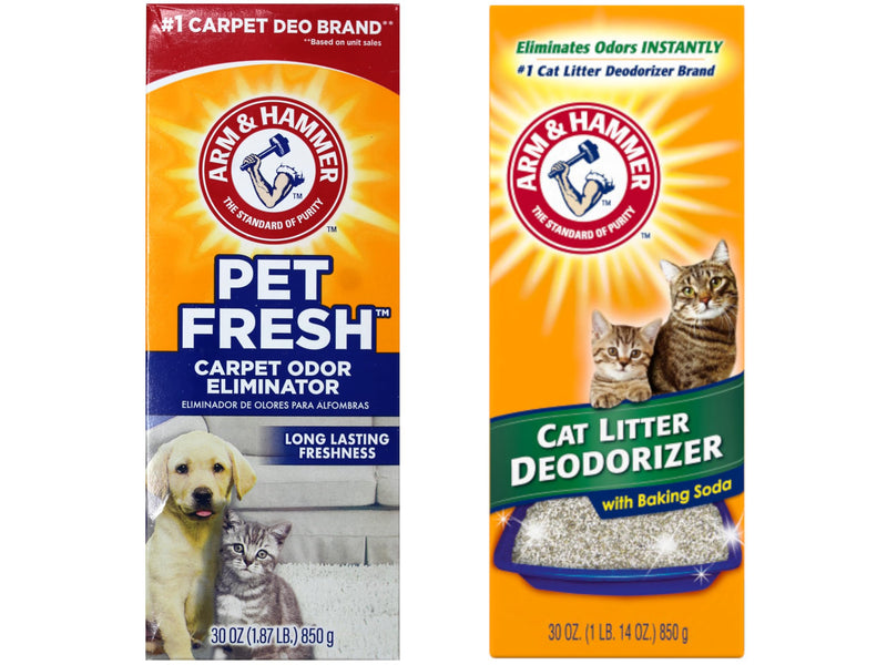 Arm & Hammer Pet Odor Control kit, Pet Fresh Carpet Odor Eliminator Long Lasting Freshness + Cat Litter Deodorizer with Baking Soda, 30 oz Each
