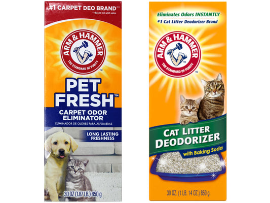 Arm & Hammer Pet Odor Control kit, Pet Fresh Carpet Odor Eliminator Long Lasting Freshness + Cat Litter Deodorizer with Baking Soda, 30 oz Each