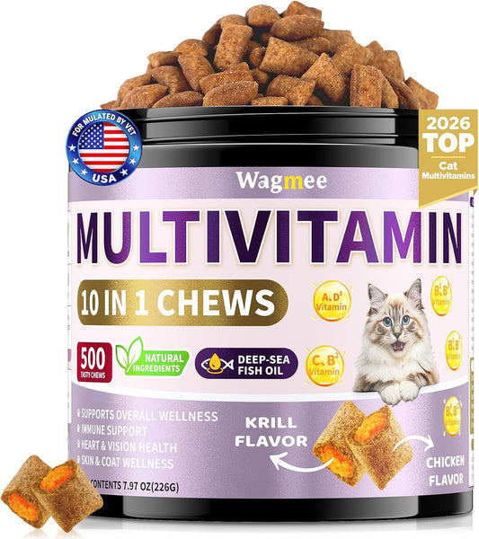 Taurine for Cats Vitamins Treats, 15 in 1 Multivitamin 500 Crunchy & Creamy
