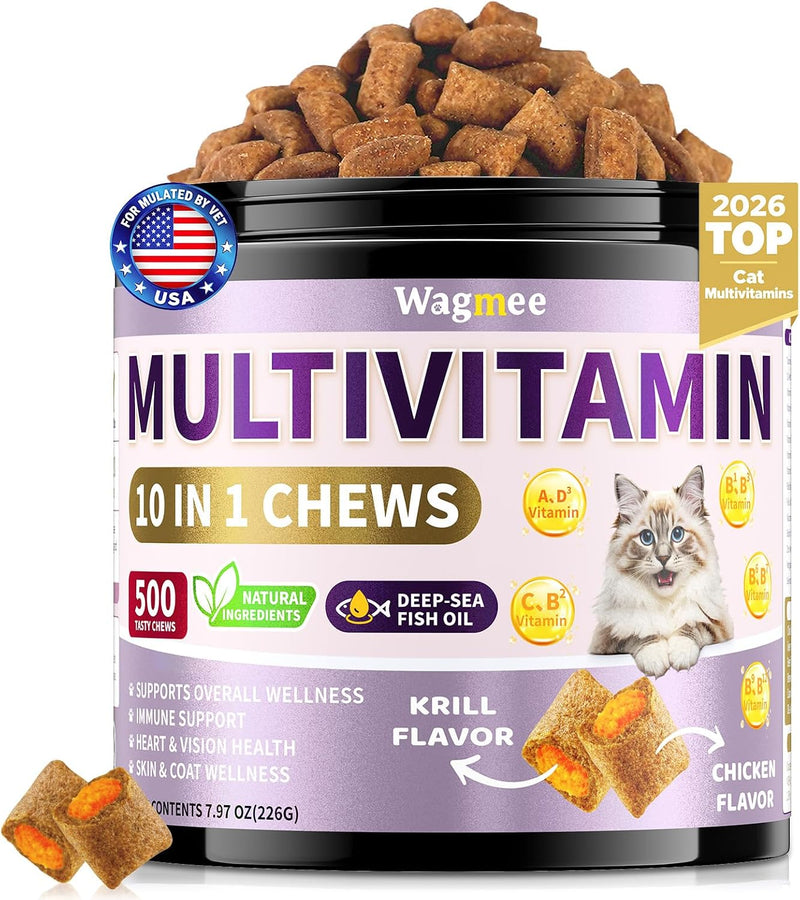 Taurine for Cats Vitamins Treats, 15 in 1 Multivitamin 500 Crunchy & Creamy
