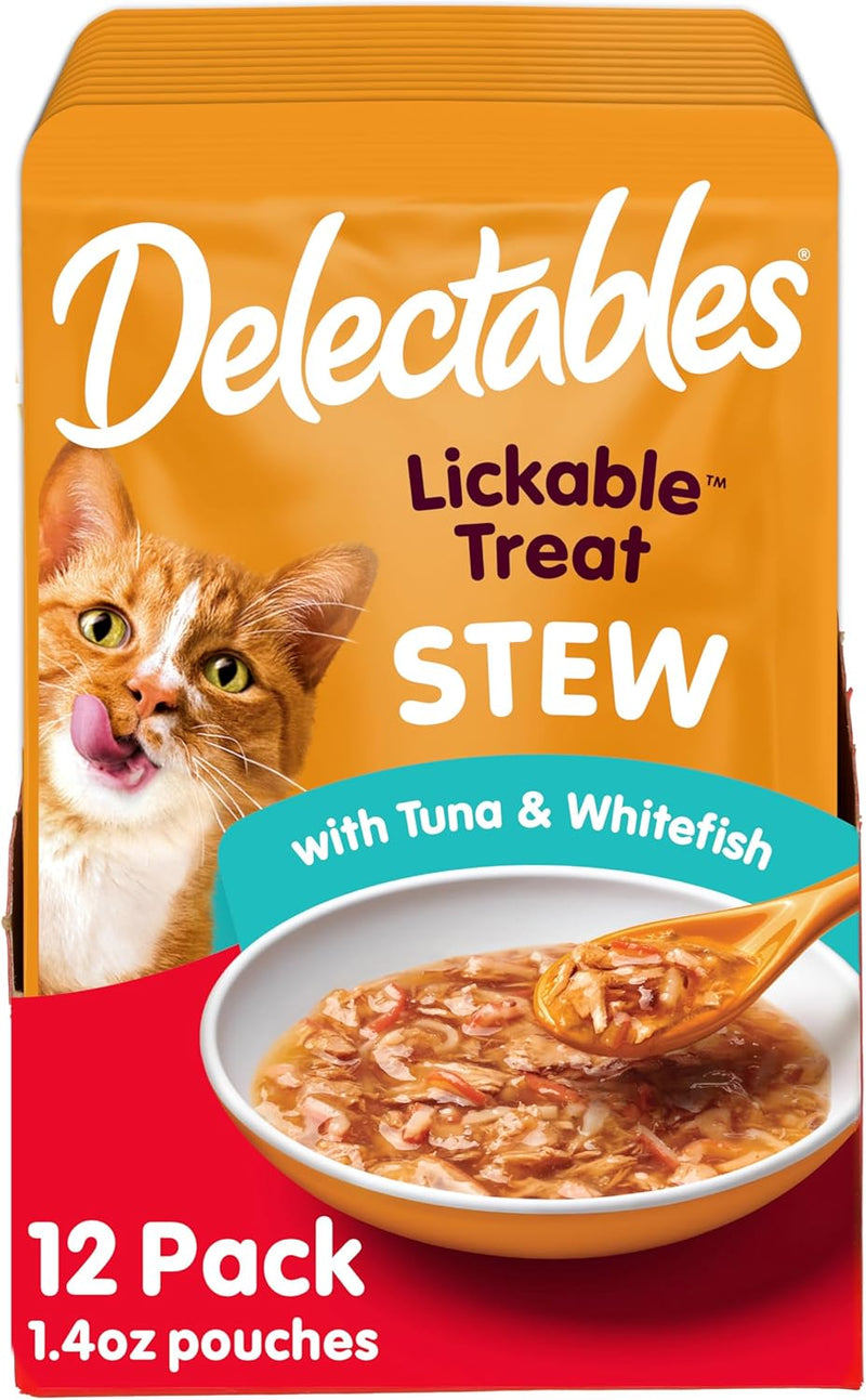 Delectables Lickable Treat Stew Wet Cat Treat with Real Tuna & Whitefish, Food Topper, Hydrating, Grain-Free, No Fillers