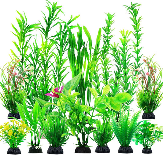 CousDUoBe 12pcs Fish Tank Accessories Aquarium Decorations Green Plants, Green Fish Tanks Decoration Plants, Fish Tank D