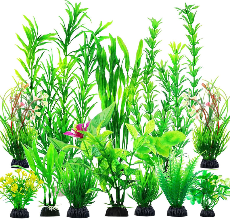 CousDUoBe 12pcs Fish Tank Accessories Aquarium Decorations Green Plants, Green Fish Tanks Decoration Plants, Fish Tank D