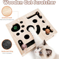 Large Solid Wood Cat Nail File Enrichment Box, Cat Scratch Puzzle Enrichment Box with Flip Lid Lock, Sandpaper Scratcher, 3 Bells & Cat Wand, Alternative to Clippers and Grinders
