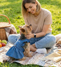 Denim Cat Dog Dress Clothes for Small Dogs with Leash Ring Summer Girl Small Dog Clothes Outfit Belly Velcro Fastening C