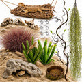 26Pcs Desert Reptile Tank Accessories, Bearded Dragon Tank Accessories with Hammock, Reptile Hide, Water Dish, Plants, V