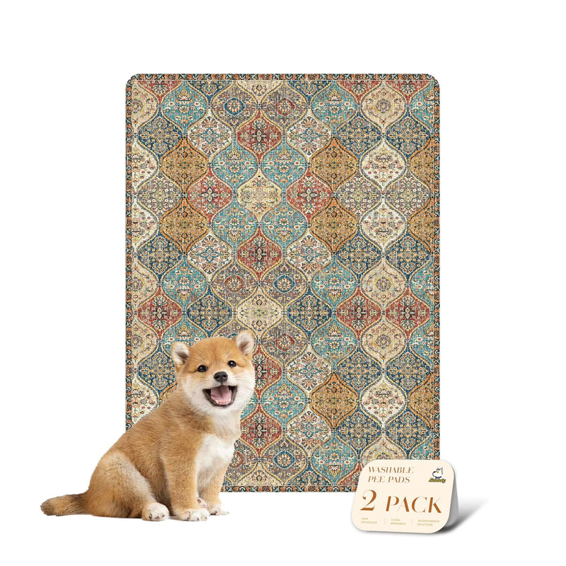 nunubaby Washable Pee Pads for Dogs, Stylish, Non-Slip and Leak-Proof Pee Mat. Ultra-Absorbent Reusable Potty pad for Crates and Floors.(Cream/Multi, 18