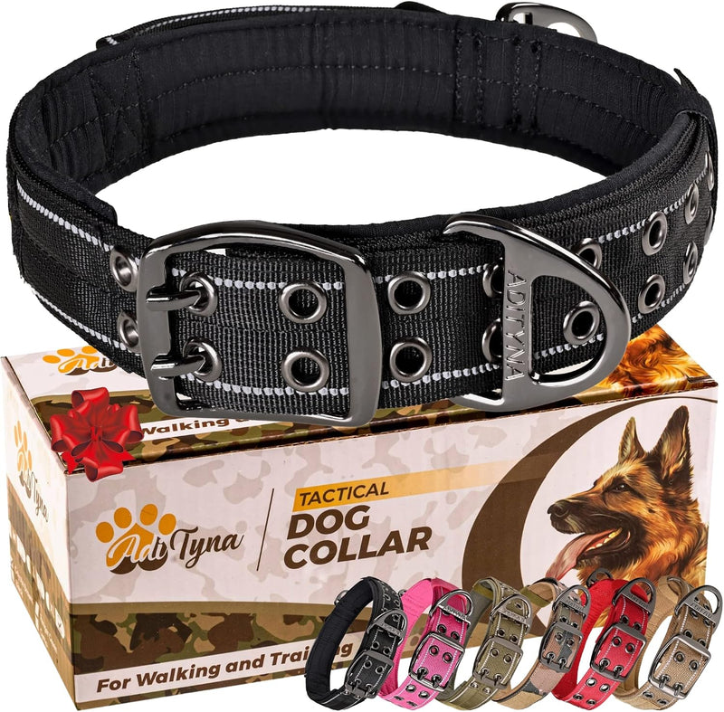 ADITYNA Heavy Duty Dog Collar with Handle - Thick Dog Collar for Large Dogs - Wide, Reflective, Tactical, Soft Neoprene 