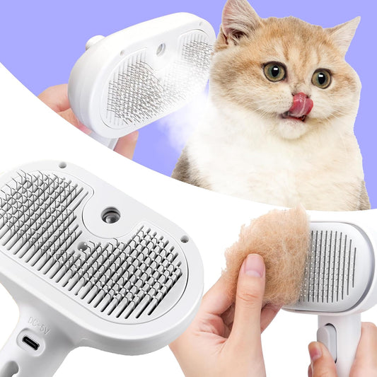 Cat Steam Brush, 3 in 1 Pet Hair Removal Tool, Self Cleaning Steamy Cat Brush for Massage, Dog Brush for Shedding, Cat&D