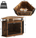 IRONCK 43.3" Corner Dog Crate Furniture with 2-Tier Shelves Rustic Brown