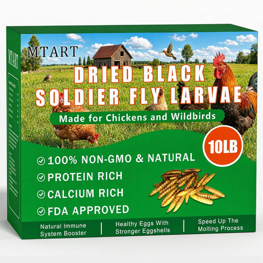 MTART 10LB Dried Black Soldier Fly Larvae Treat for Chicken, 100% Natural Non-GMO More Calcium Than Dried Mealworms High Protein Chicken Feed for Birds, Ducks, Layer Hens