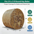 5x5 ft Round Bale Hay Net for Horses & Livestock, Knotless Slow Feeder Hay Nets with 2 Inch Holes, Fits 4x5 & 5x5 Round 