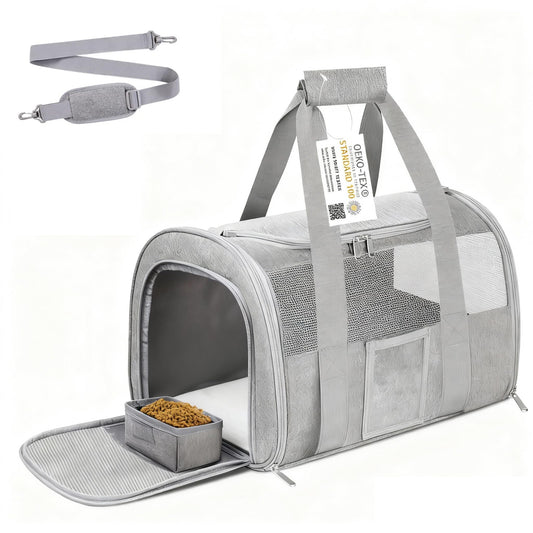 SECLATO Cat Carrier Pet Dog Carrier Airline Approved for Puppy Cat Carrier Under 15 lbs, Collapsible Soft Sided Airline Approved Cat Carriers, Grey