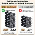 Non-Slip Dog Socks with Bone Paw Grips, 6 Pairs, Grey, L