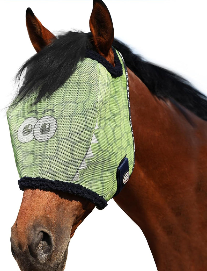 Harrison Howard All Round Mesh Horse Fly Mask UV Protective with Fleece Padded Edging and Fun Prints Forelock Opening De
