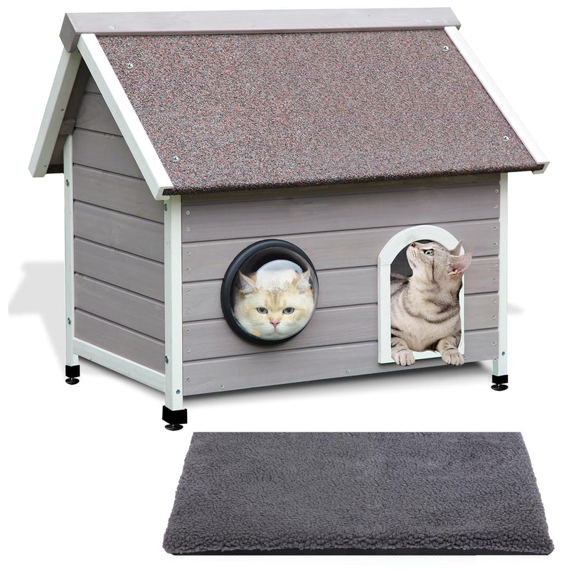 Rockever Outdoor Cat House, Waterproof Feral Cat House for Outdoor Cats with Escape Door and Clear Windows for 2 Cats(with Self Warming Mat)