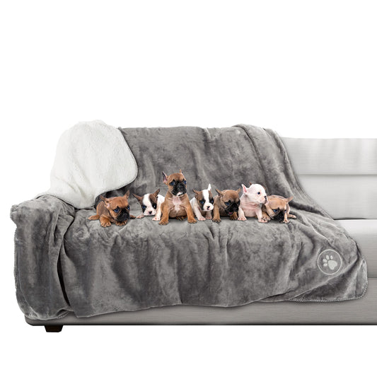 Waterproof Reversible Dog Blanket 60x70 Inches for Couch Bed Car – Soft Sherpa Fleece Pet Throw Furniture Protector Cover - Washable Pet Blanket for Dogs Cats Home Décor by PETMAKER (Gray)