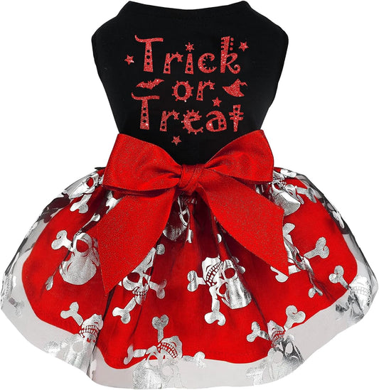 Dog Halloween Costumes, Dog Halloween Dress Skeleton, Holiday Skirt Cute Costume Funny Print Pet Apparel Cat Outfits