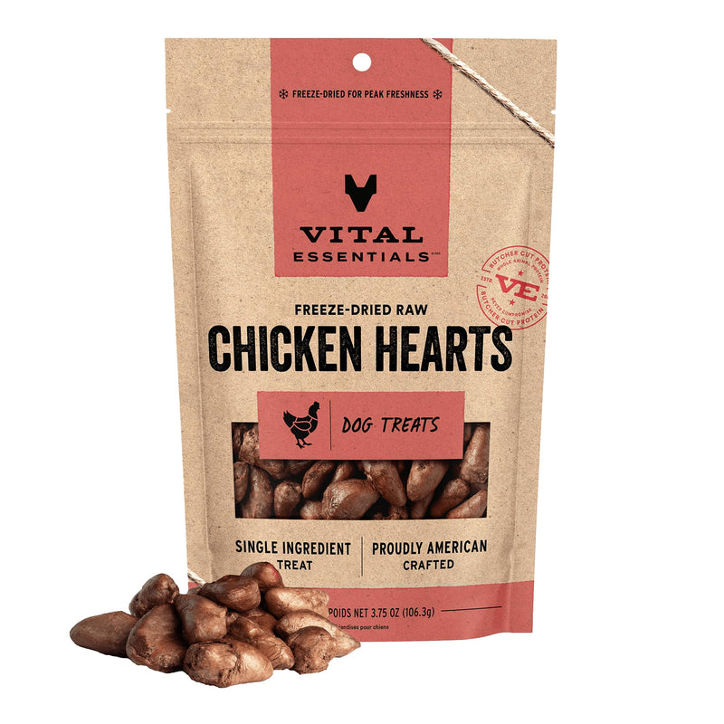 Vital Essentials Freeze Dried Raw Chicken Hearts Dog Treats | Single Ingredient | Premium Quality | Grain Free Treats for Dogs, 3.75 oz Bag