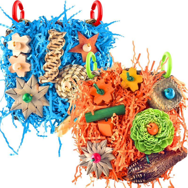 KATUMO Bird Toys, 2 Pack Bird Grass Mat Foraging Wall Toys Parrot Shredder Toys for Parakeet, Cockatiel, Conure, Lovebir