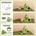 3 in 1 Hamster Water Bottle No Drip Automatic Leakproof Dispenser with Food Container and Hideout Base for Gerbil Rat Dw