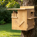 Extra-Large 3-Chamber Squirrel Nesting Box with Dual Platforms - Handmade 2-Story Solid Wood House for Squirrels & Chipm