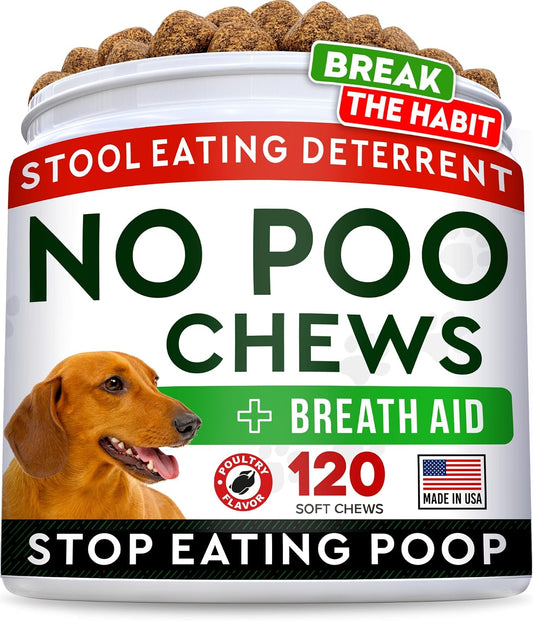 STRELLALAB No Poo Chews for Dogs - Coprophagia & Stool Eating Deterrent with Probiotics, Digestive Enzymes & Breath Aid Support - Stop Dog Poop Eating (120Ct, Turkey)