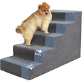 Niubya Dog Stairs for Small Dog and Cats,23”H Non-Slip Bottom Pet Steps for High Beds and Couch,Extra Wide High-Density Foam Pet Stairs Grey,5 Steps