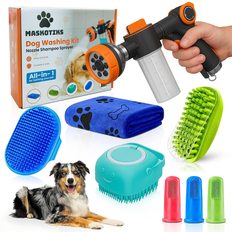 Dog Washing Hose Attachment,All in One Dog Bath Attachment for Tub-Dog Shampoo Sprayer,Dog Washing Kit-Dog Drying Towel,Dog Tooth Brush,Dog Washing Brush,Dog Scrubber for Bath and Dog Shampoo Brush