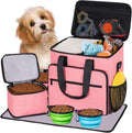 5 Set Dog Travel Bag for Supplies, Dog Lovers, Large Pet Travel Kit Includes 2 Food Containers, 2 Collapsible Bowls, Pin